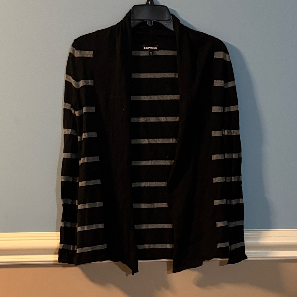 Express Women’s Black and Gray Striped Cardigan size XS